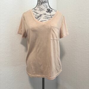 SHEIN Beige Tan V-Neck Short Sleeve Pocket T-Shirt Size Large Casual Everyday